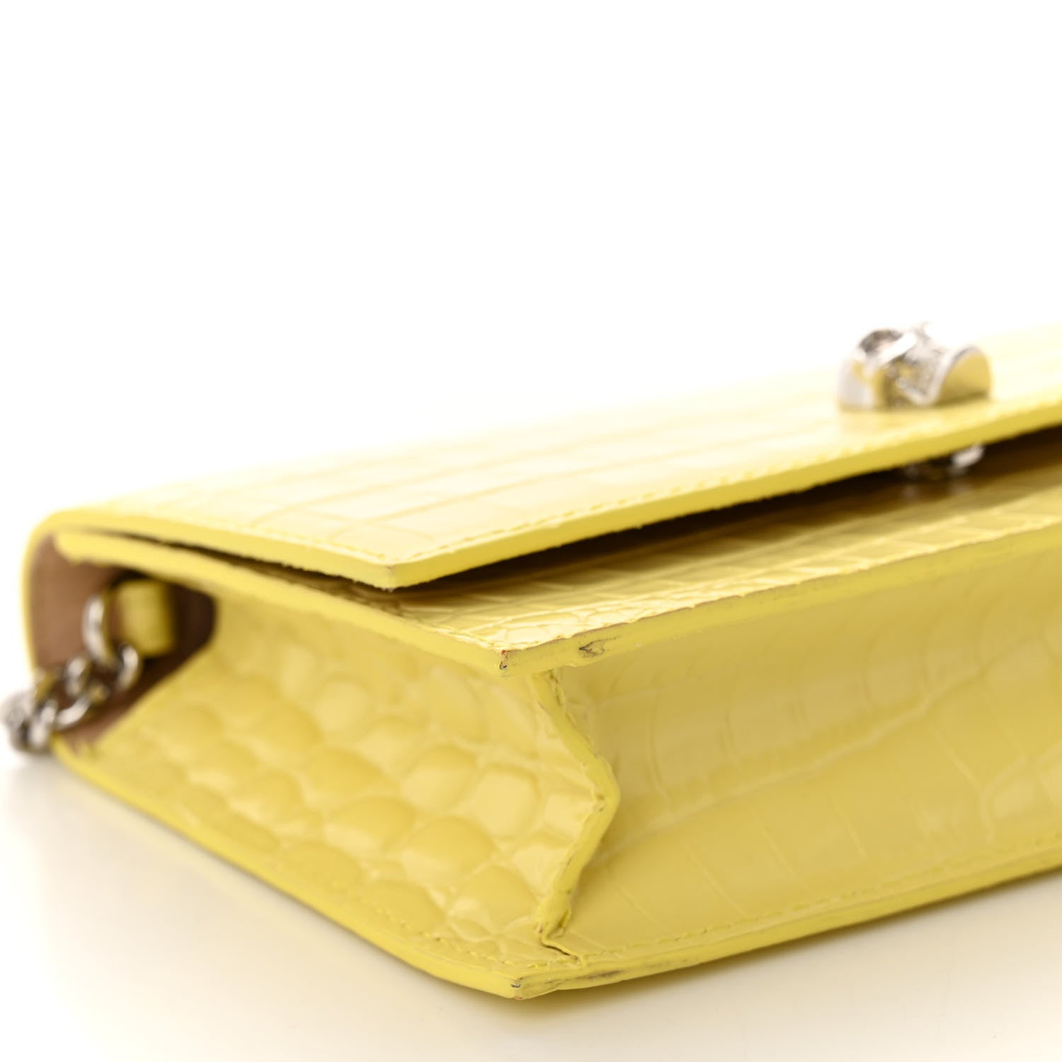 Alexander McQueen Calfskin Crocodile Embossed Skull Mini Crossbody Bag Yellow 8 of 10