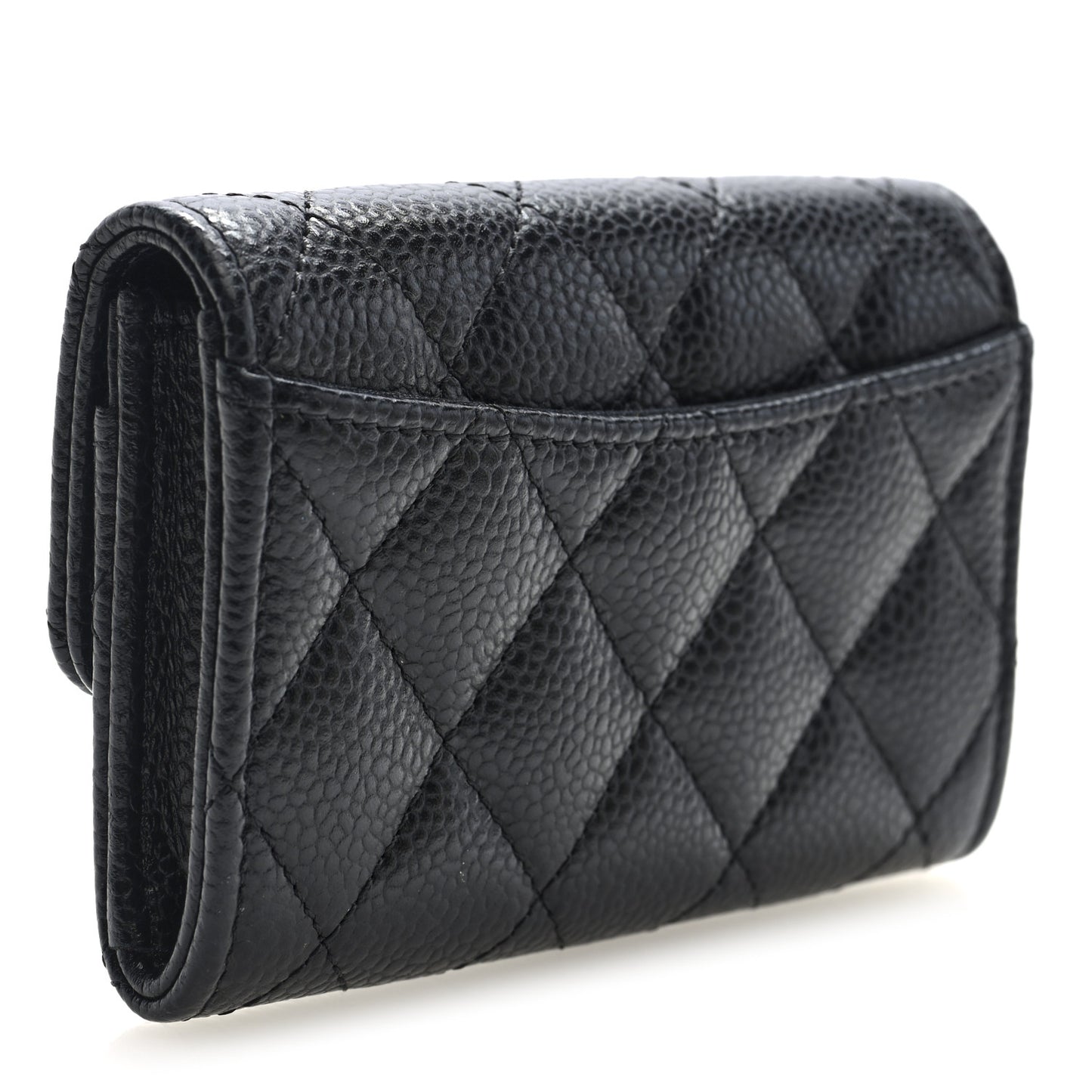 Caviar Quilted Flap Card Holder Wallet Black