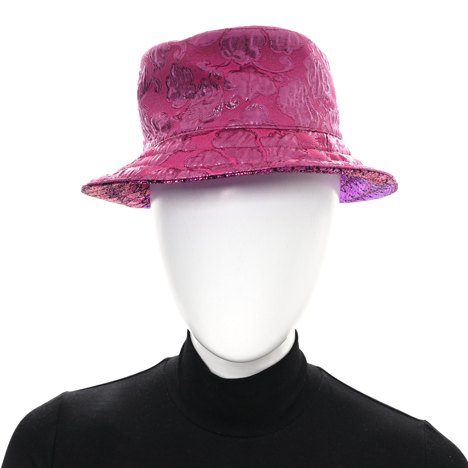 Gucci Canvas Lame GG Monogram Reversible Bucket Hat M Fuxia Pink