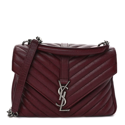 Saint Laurent Sheepskin Matelasse Chevron Monogram Medium College Bag Rouge Legion 1 of 12