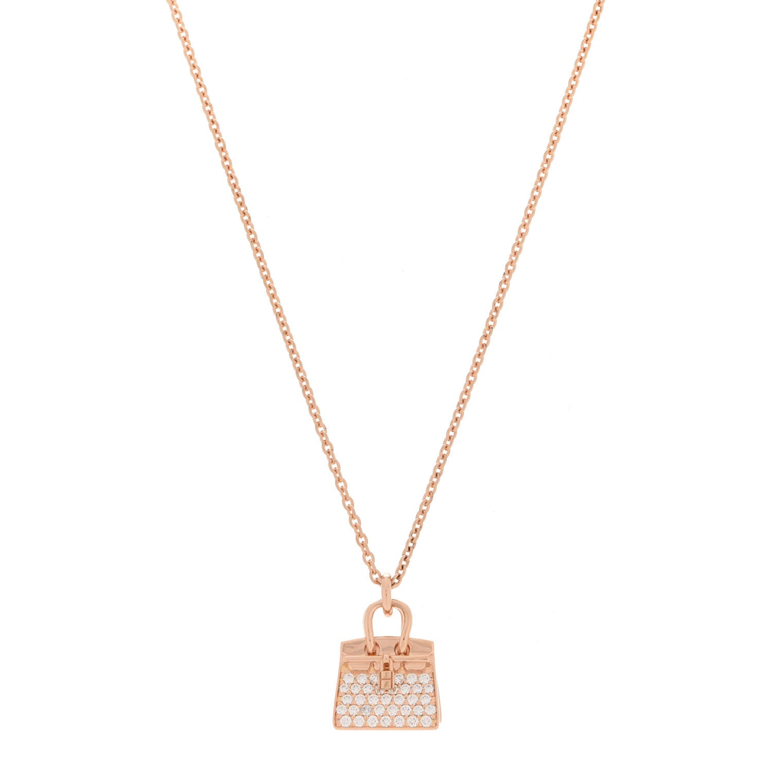 Hermes 18K Rose Gold Diamond Birkin Amulettes Pendant Necklace 1 of 6