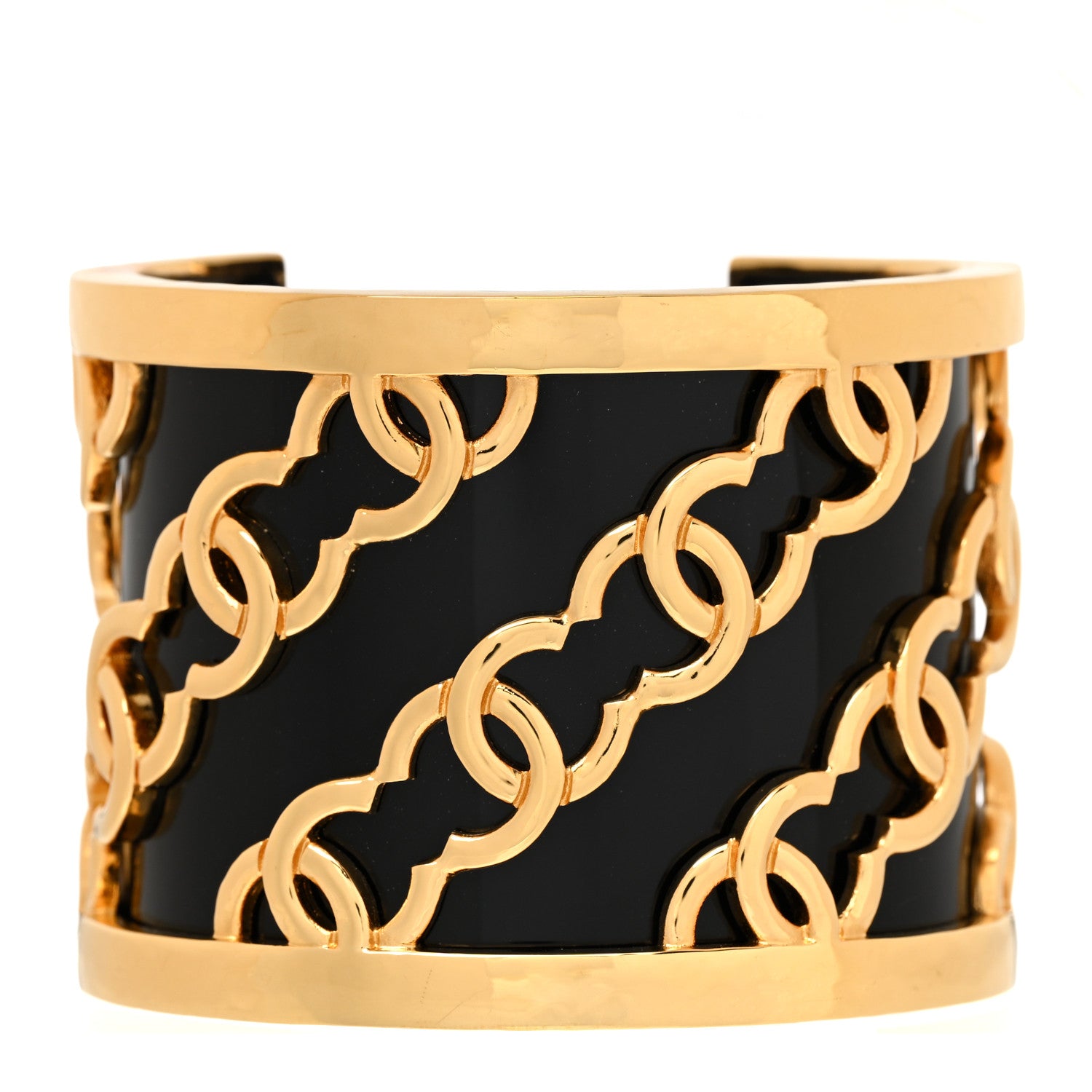 Chanel Resin Metal CC Cuff Bracelet Gold Black 1 of 6