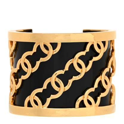 Chanel Resin Metal CC Cuff Bracelet Gold Black 1 of 6