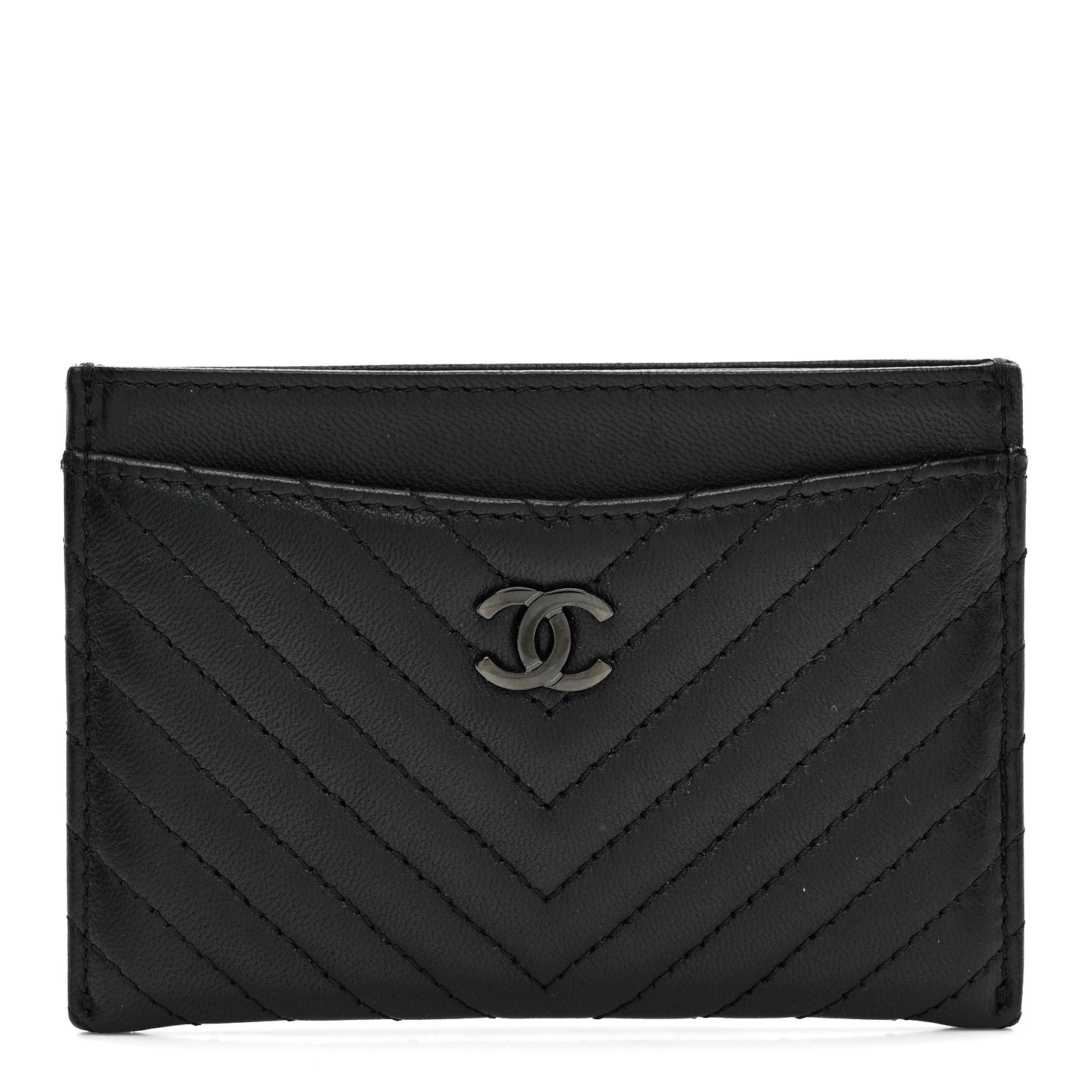 Chanel Lambskin Chevron Quilted Card Holder So Black 1 of 8