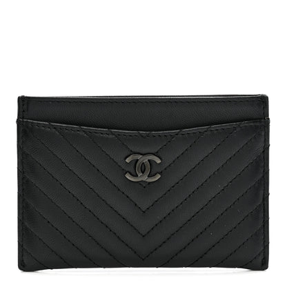Chanel Lambskin Chevron Quilted Card Holder So Black 1 of 8