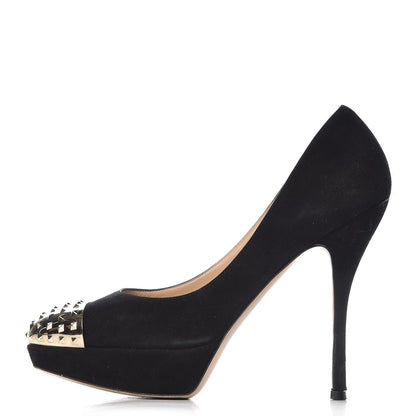 Valentino Garavani Suede Rockstud Cap Toe Platform Pumps 38 Black Gold 1 of 12