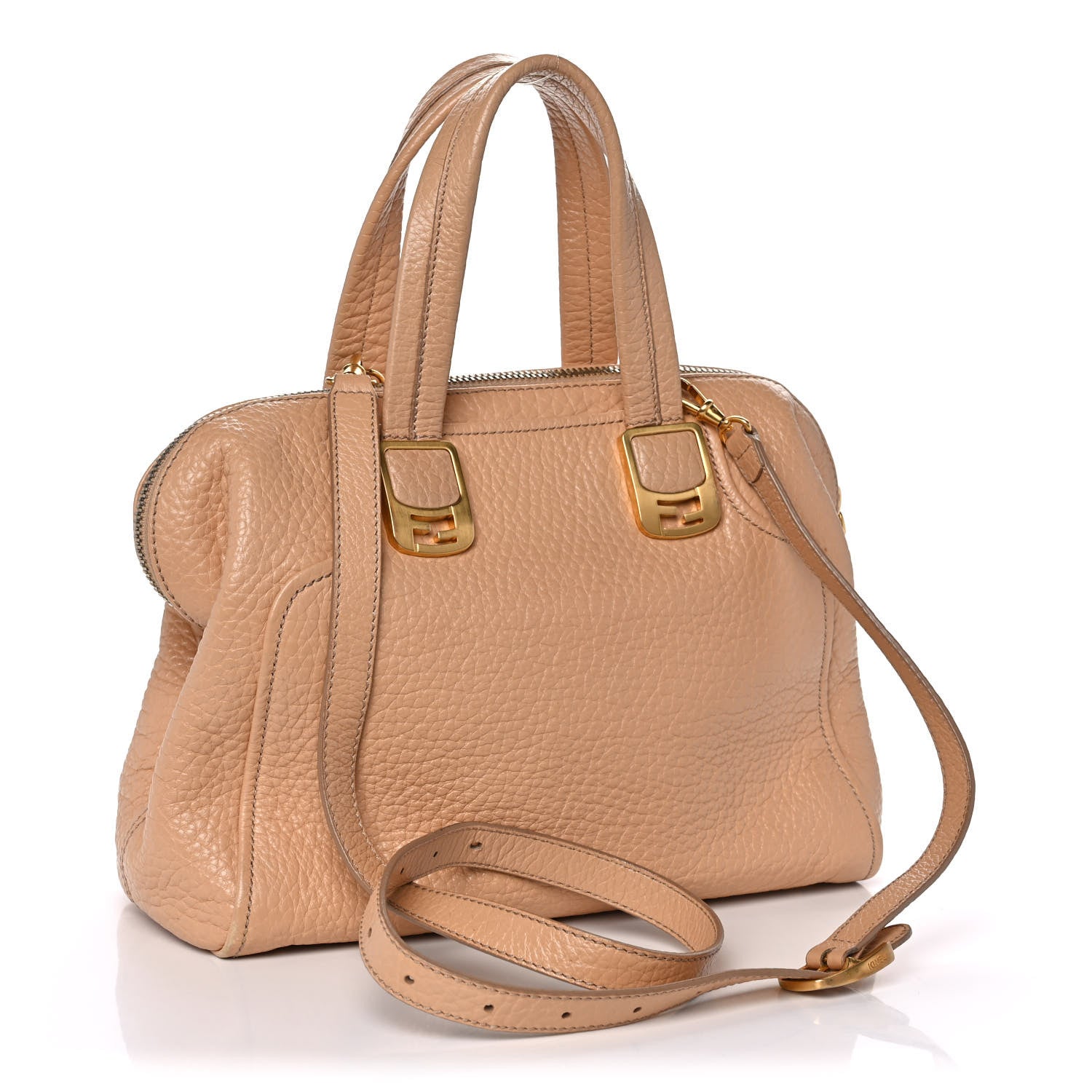 Fendi Pebbled Calfskin Small Chameleon Tote Beige 2 of 16