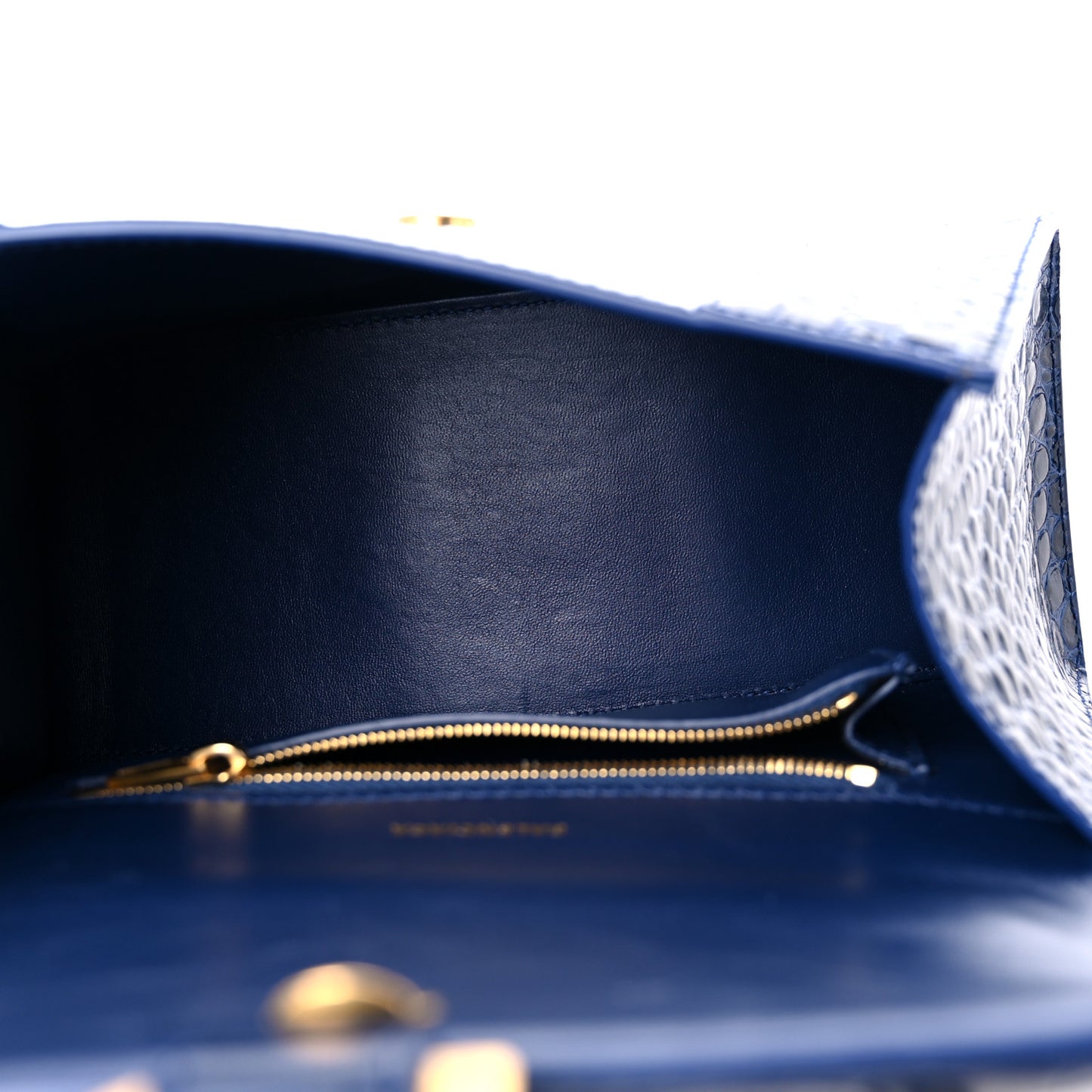 Shiny Calfskin Crocodile Embossed Small Hourglass Top Handle Bag Navy