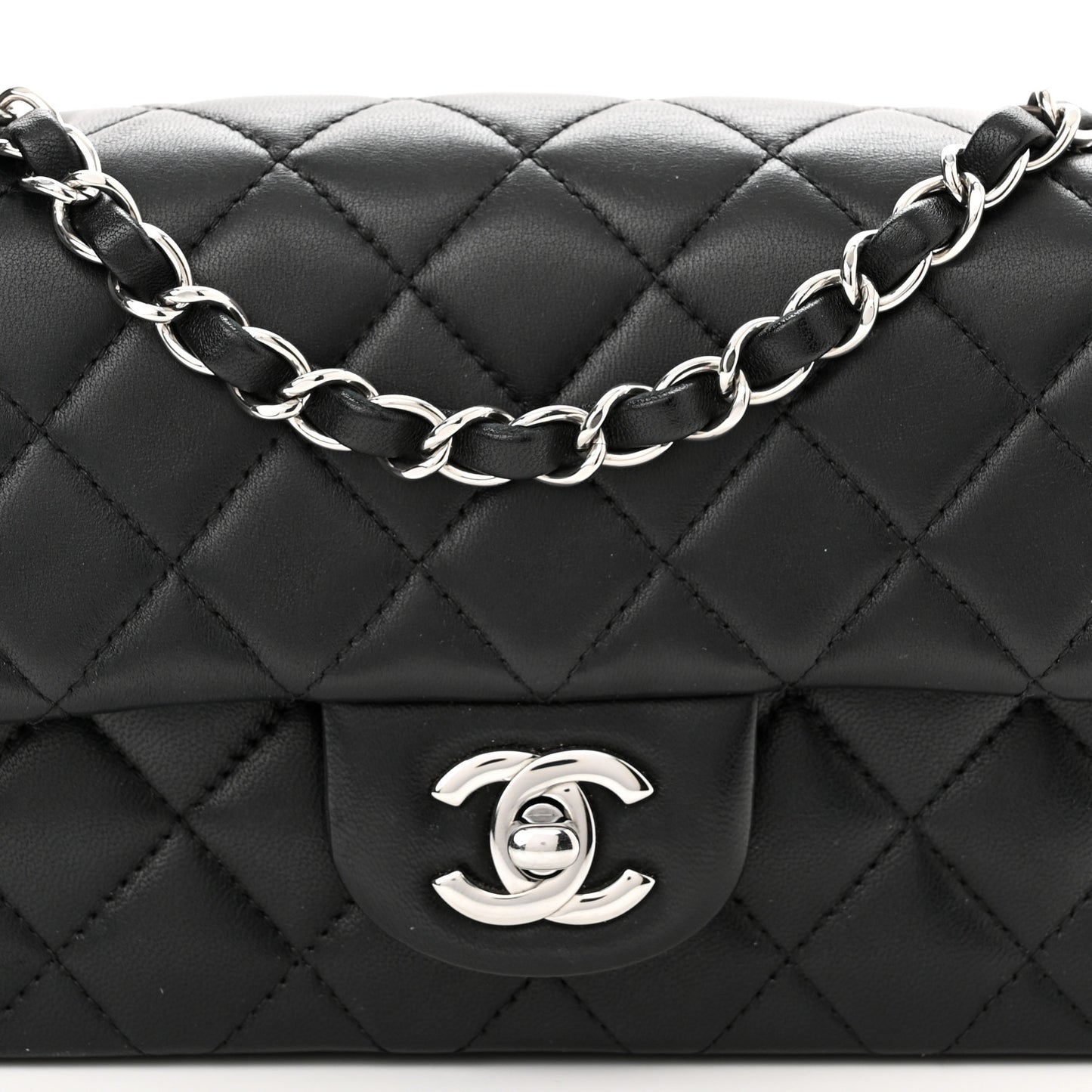 Lambskin Quilted Mini Rectangular Flap Black
