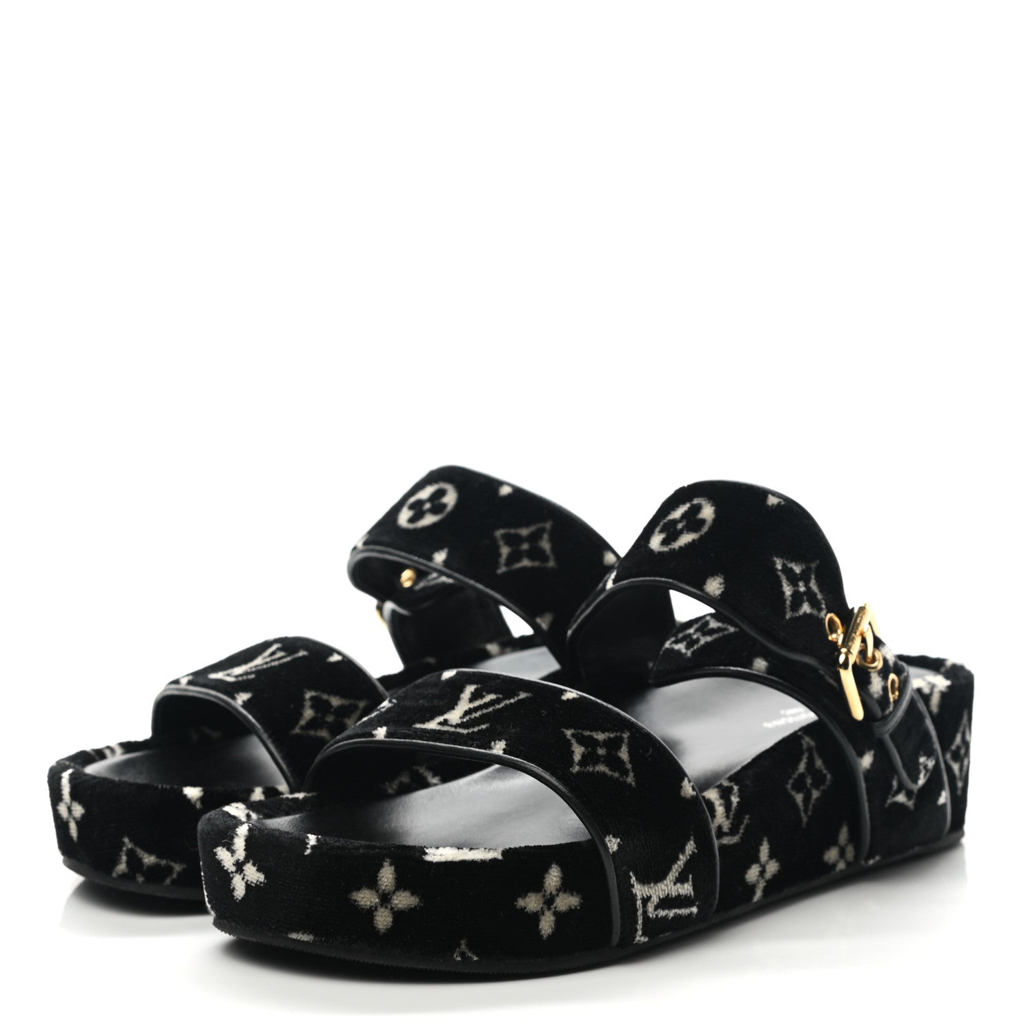 Louis Vuitton Velvet Monogram Jumbo Flatform Mule Sandals 39 Black White 3 of 8
