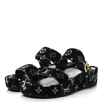 Louis Vuitton Velvet Monogram Jumbo Flatform Mule Sandals 39 Black White 3 of 8
