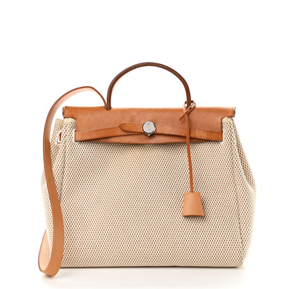 Hermes Toile Vache Calfskin Herbag PM 30 Black Natural 2 of 14