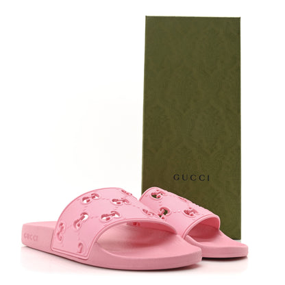 Gucci Rubber GG Monogram Perforated Womens Slide Sandals 38 Rose Box 8 of 8