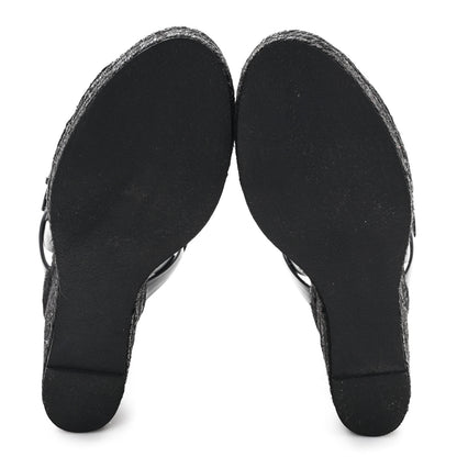 Saint Laurent Calfskin Tribute 95 Platform Espadrille Wedge Sandals 39.5 Black 6 of 9