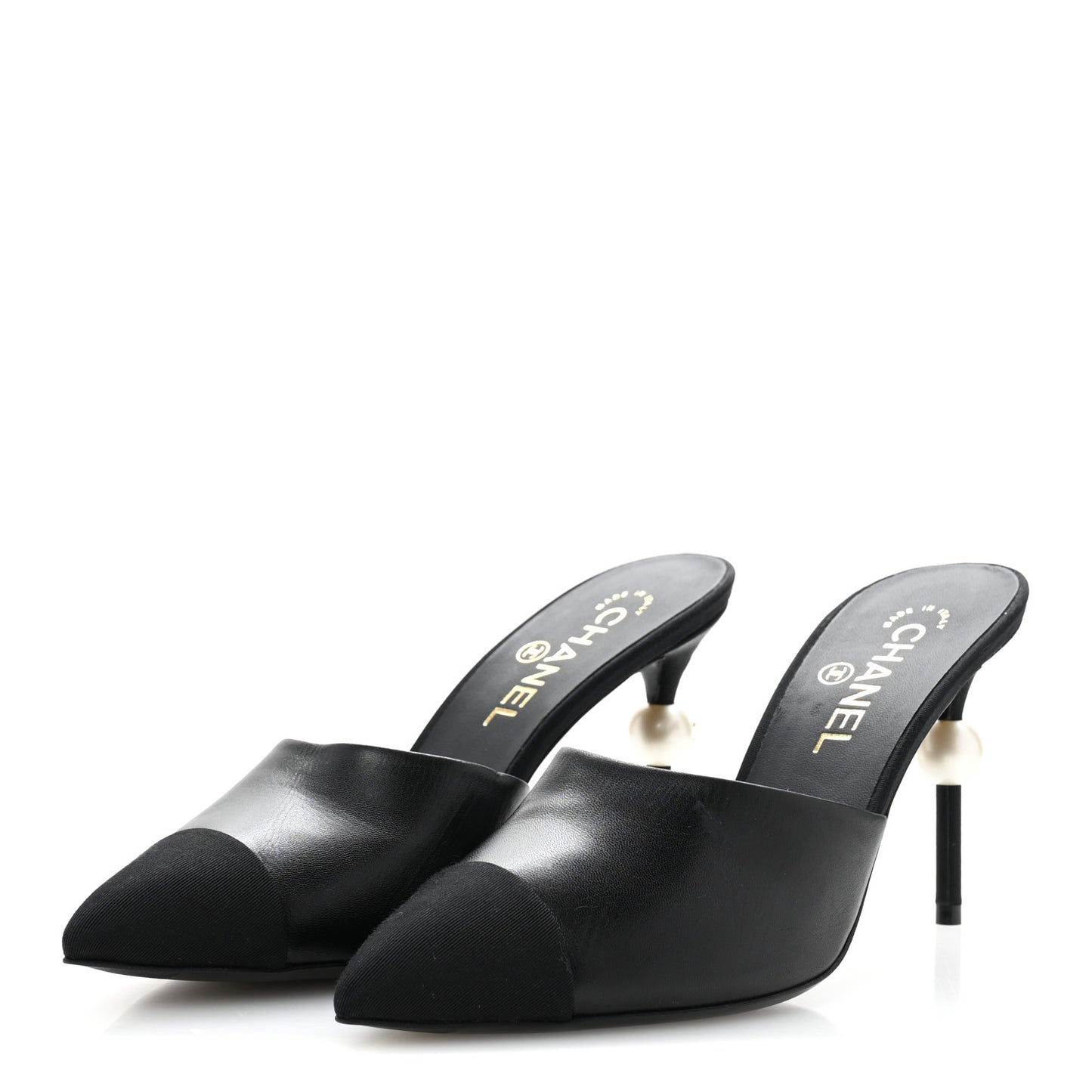 Goatskin Grosgrain Cap Toe Pearl Mule 39 Black