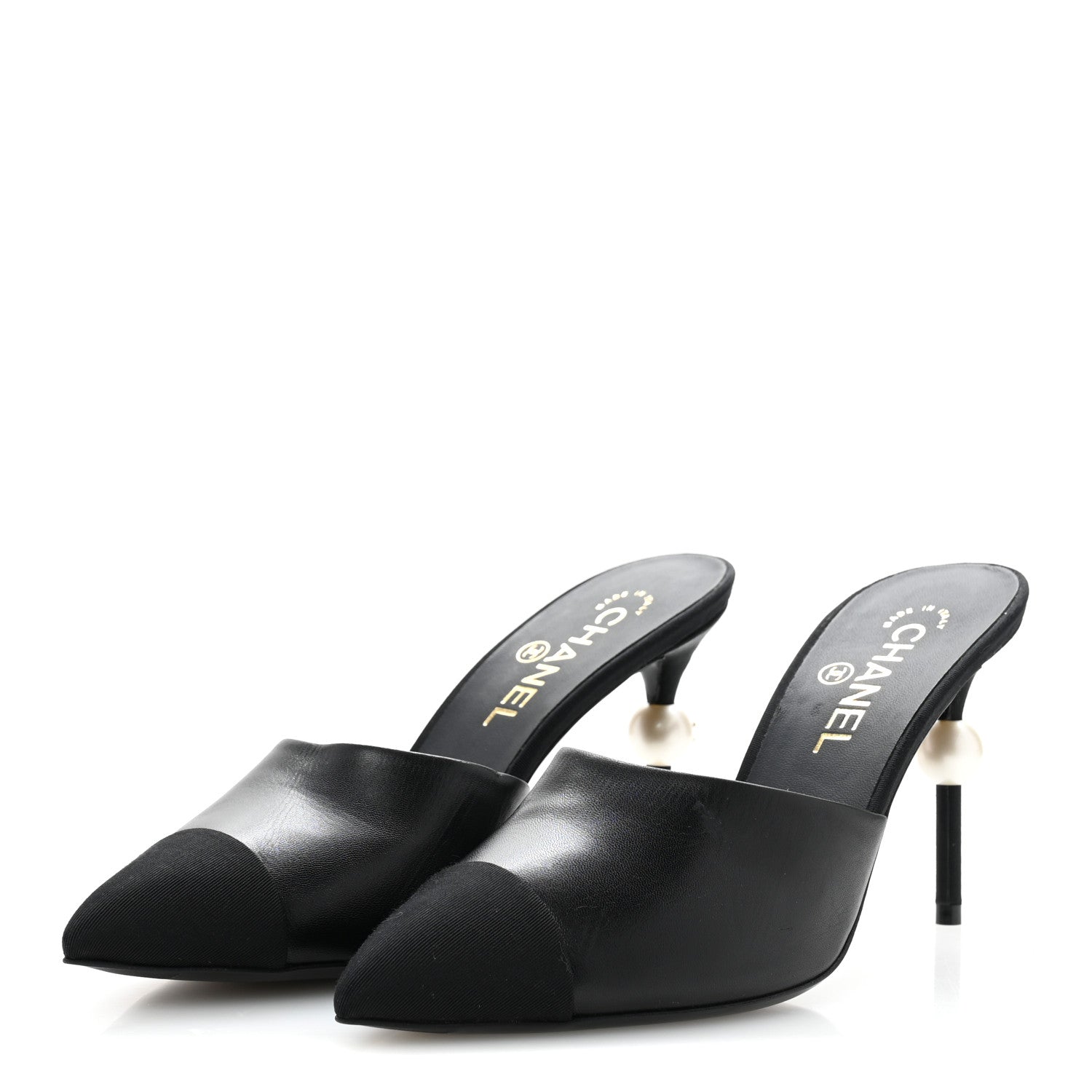 Chanel Goatskin Grosgrain Cap Toe Pearl Mule 39 Black 4 of 10