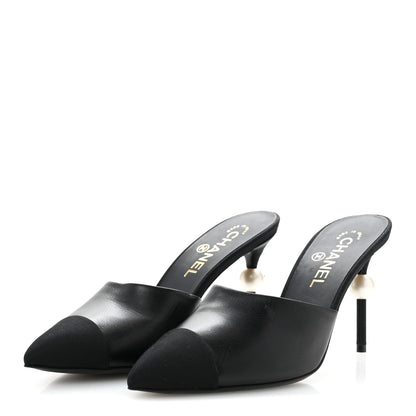 Chanel Goatskin Grosgrain Cap Toe Pearl Mule 39 Black 4 of 10