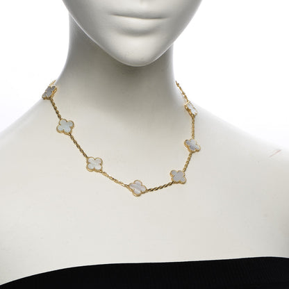 Van Cleef & Arpels 18K Yellow Gold Mother of Pearl 10 Motifs Vintage Alhambra Necklace 2 of 6