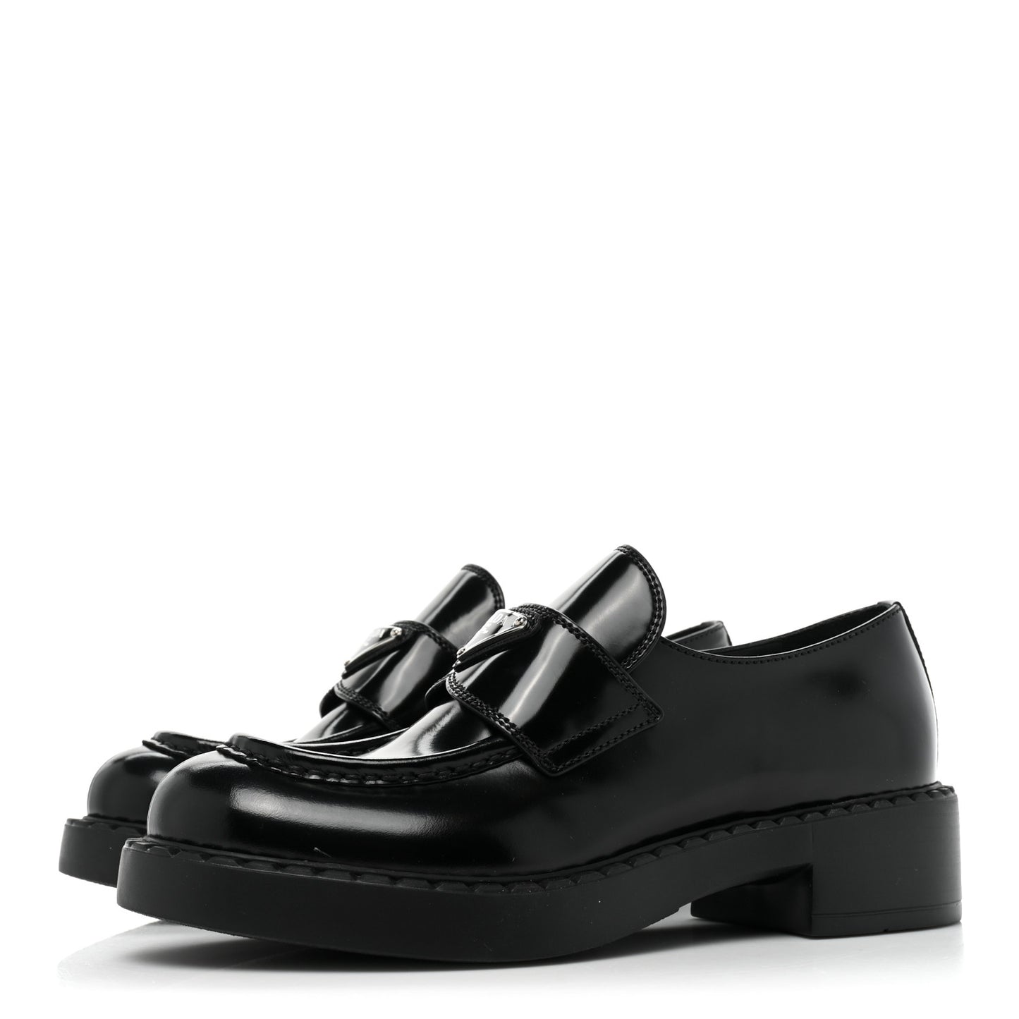 Spazzolato Metal Triangle Logo 50mm Loafers 37.5 Black