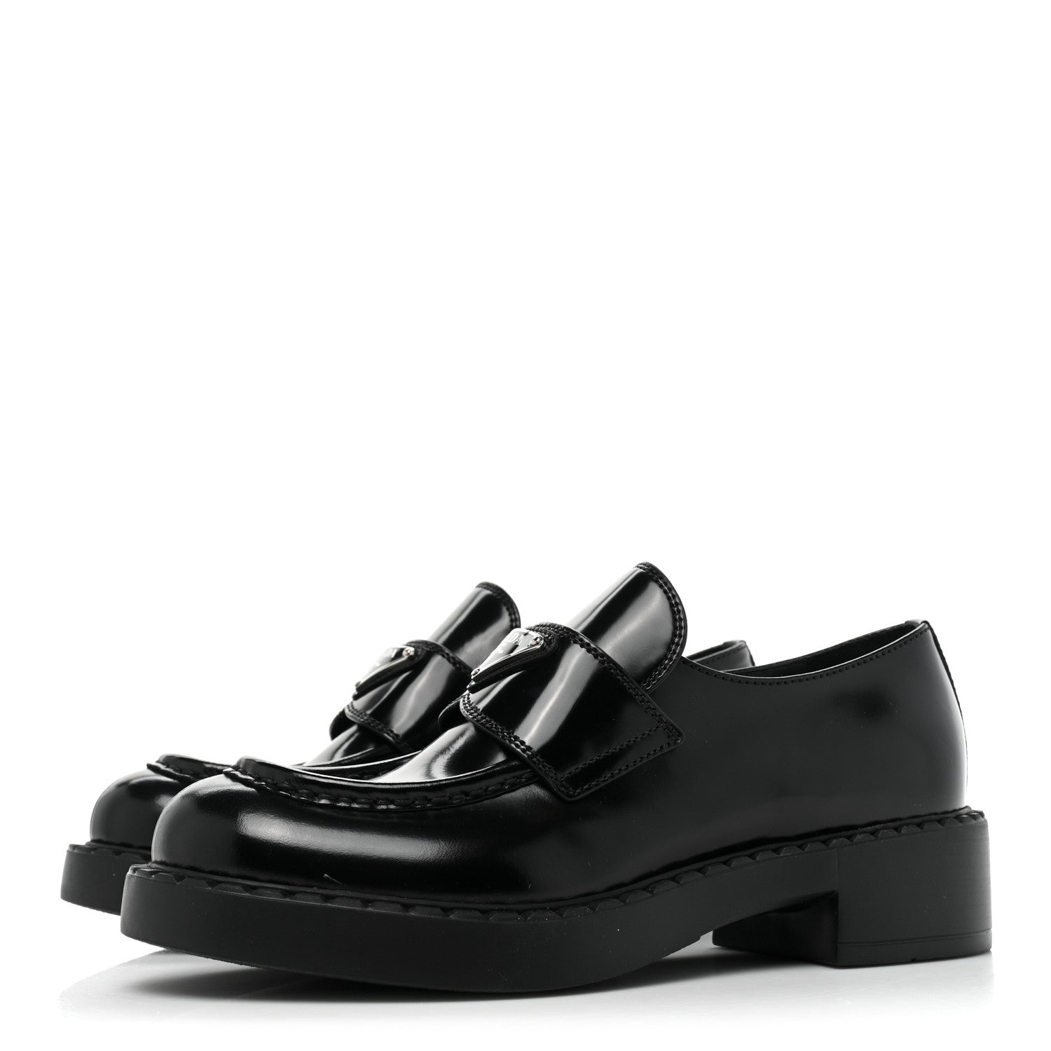 Prada Spazzolato Metal Triangle Logo 50mm Loafers 37.5 Black 3 of 9