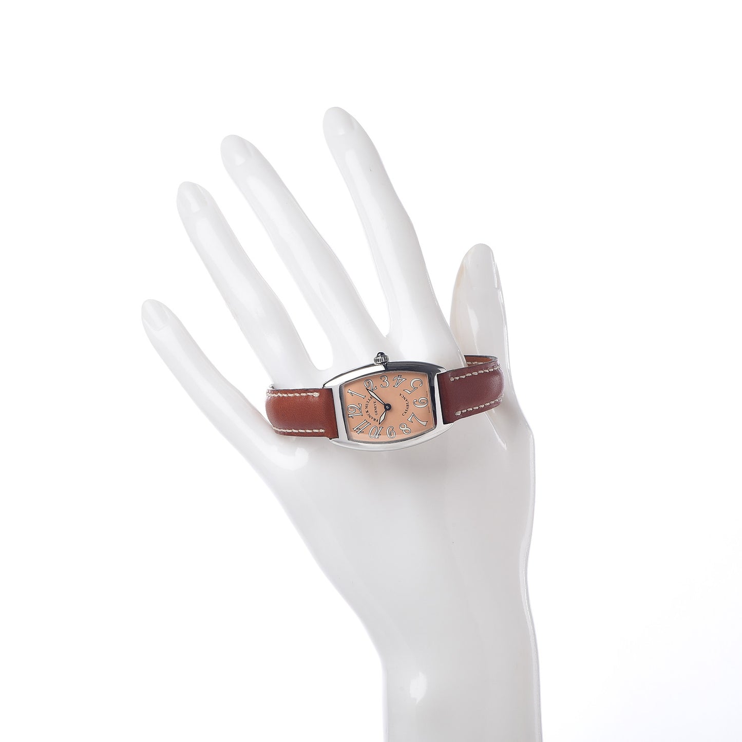 Stainless Steel Calfskin 25mm Cintree Curvex Automatic Watch Salmon 6850C