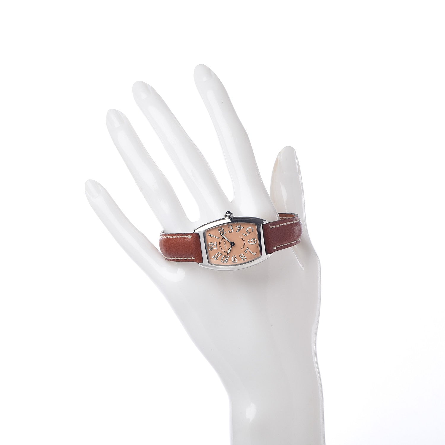 Franck Muller Stainless Steel Calfskin 25mm Cintree Curvex Automatic Watch Salmon 6850C 2 of 9
