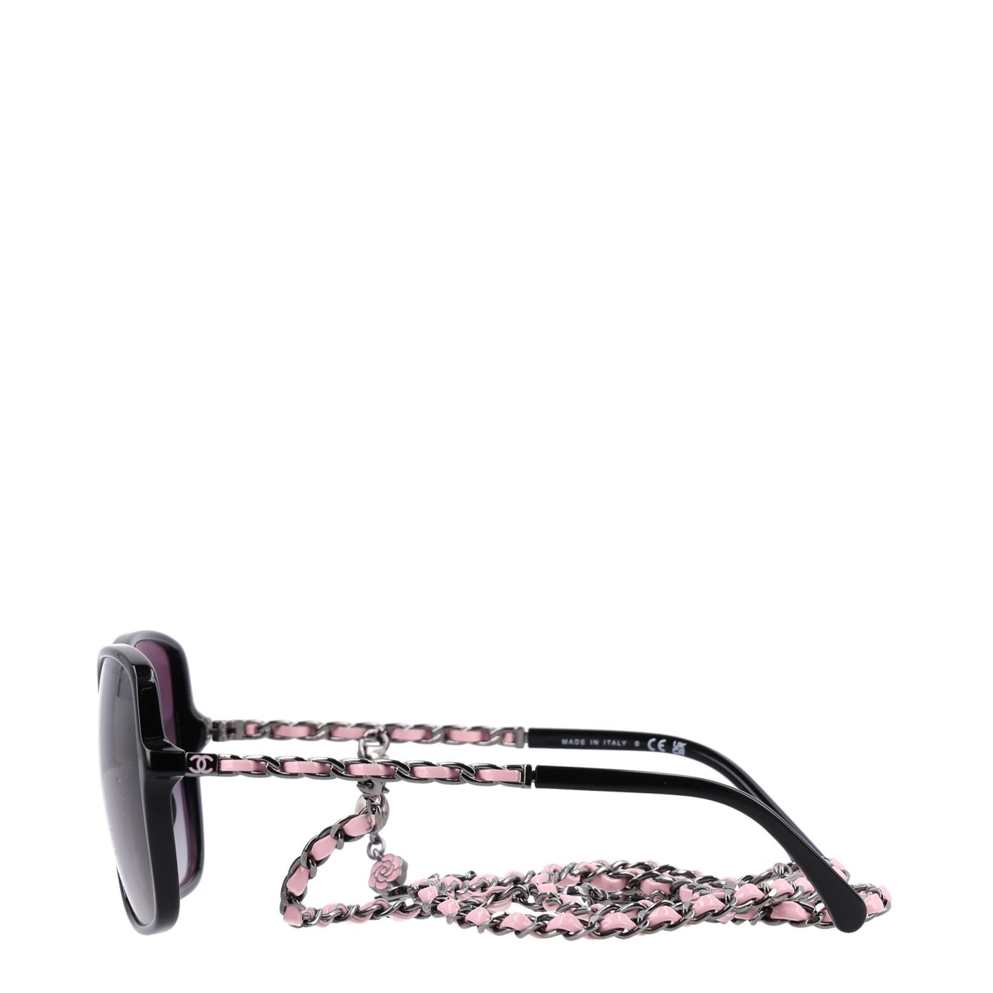 Acetate Metal Lambskin Square Chain Sunglasses 5210-Q-A Black Pink