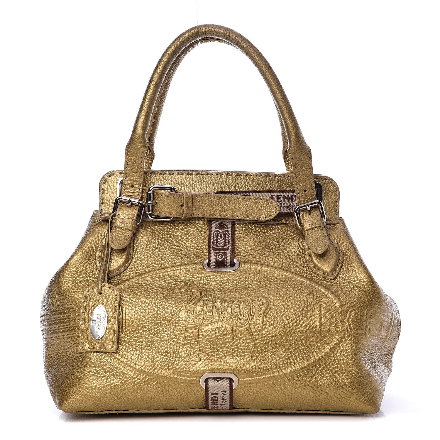 Fendi Calfskin Romano Selleria Small Villa Borghese Tote Gold 1 of 10