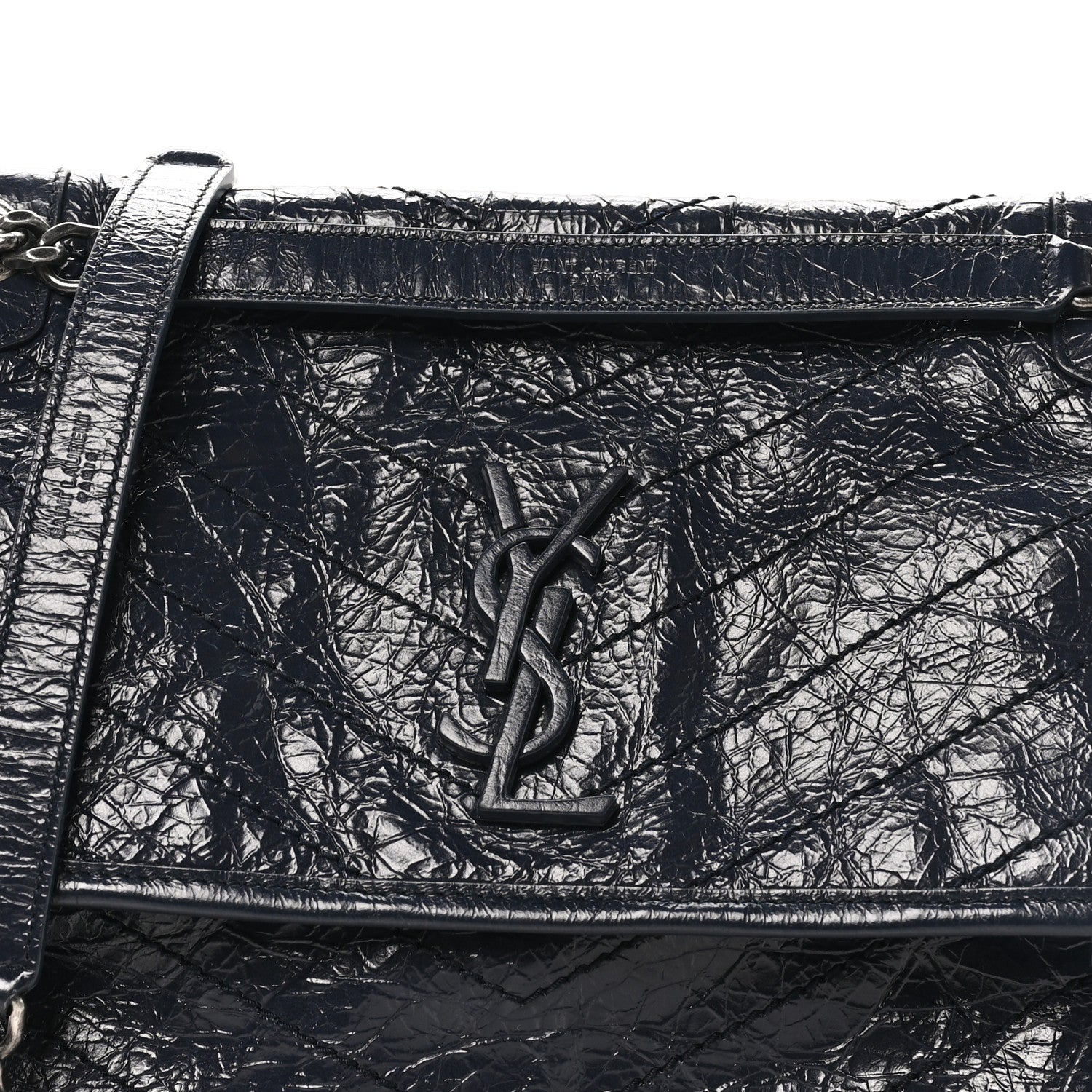 Saint Laurent Crinkled Calfskin Matelasse Monogram Medium Niki Chain Satchel Deep Marine 8 of 10