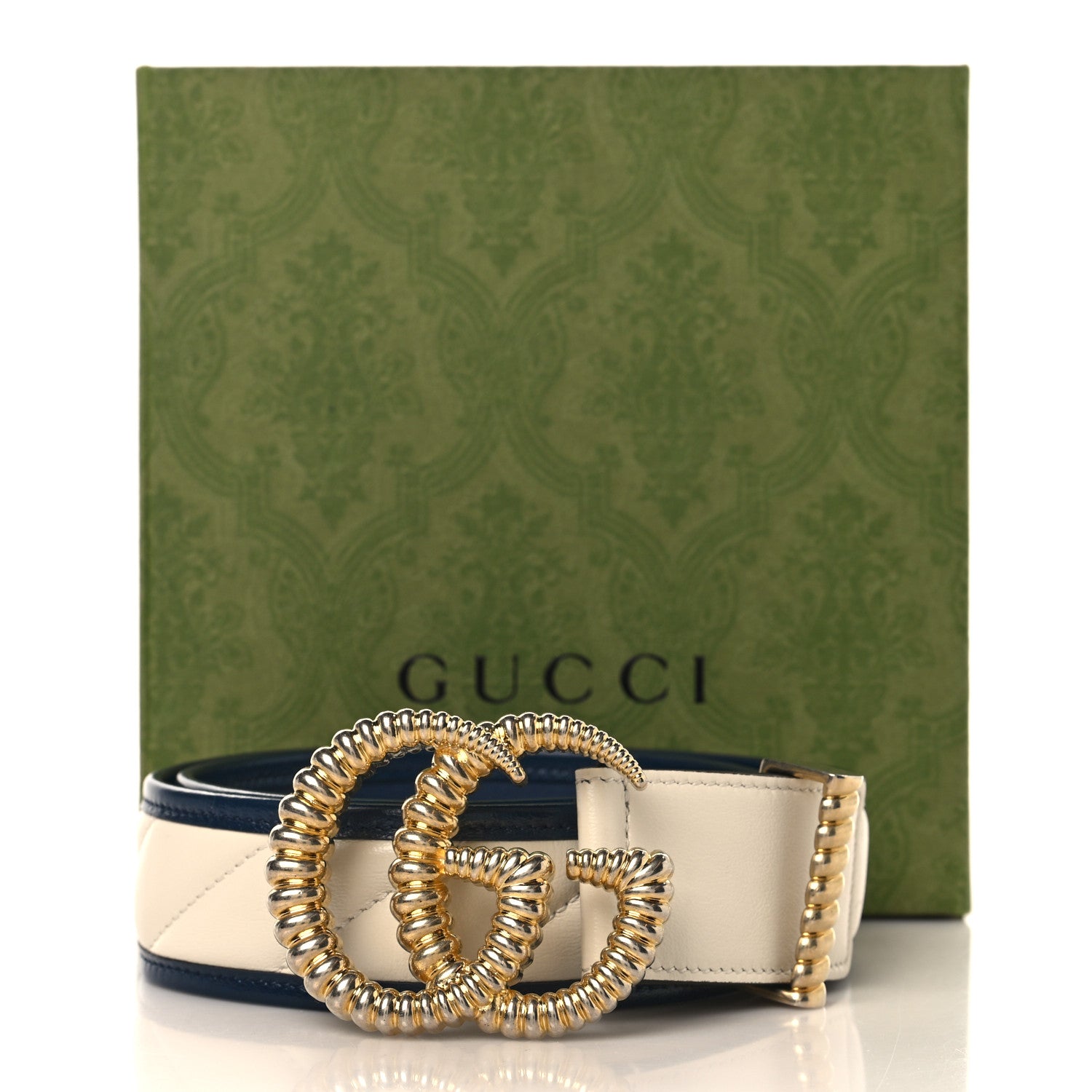 Gucci Azalea Calfskin Matelasse Diagonal Torchon Double G 40mm Belt 75 30 Mystic White Blue Agata 75/30 Mystic White Blue Agata 6 of 6
