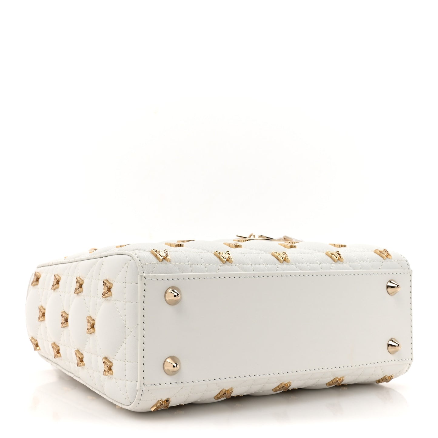 Lambskin Cannage Butterfly Studs Small Lady Dior White