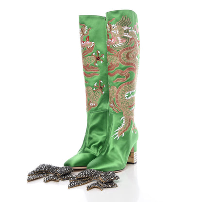 Gucci Silk Satin Malaga Kid Embroidered Candy Dragon Block-Heel Knee Boot 37 Palm 6 of 9