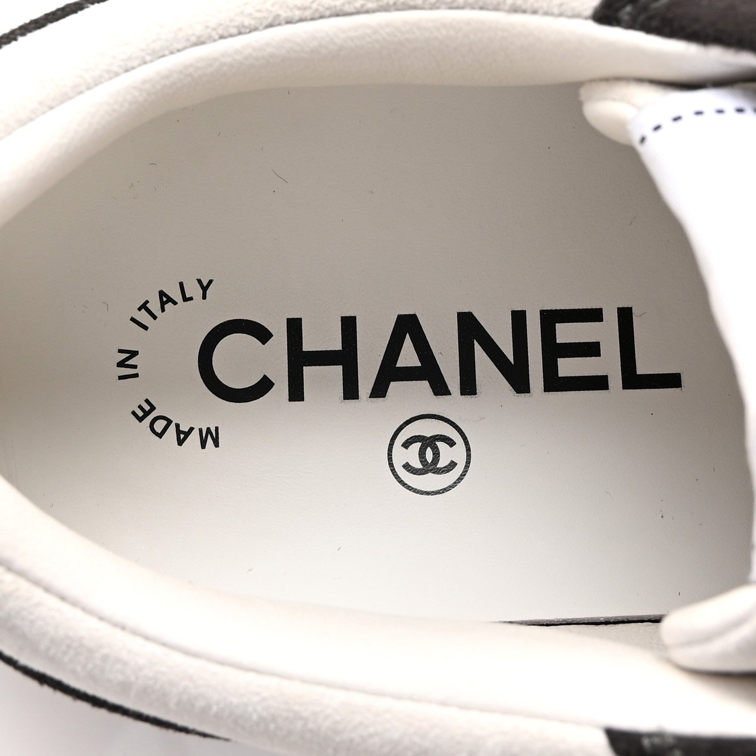 Chanel Suede Kidskin Womens CC Sneakers 37.5 Black White 7 of 13