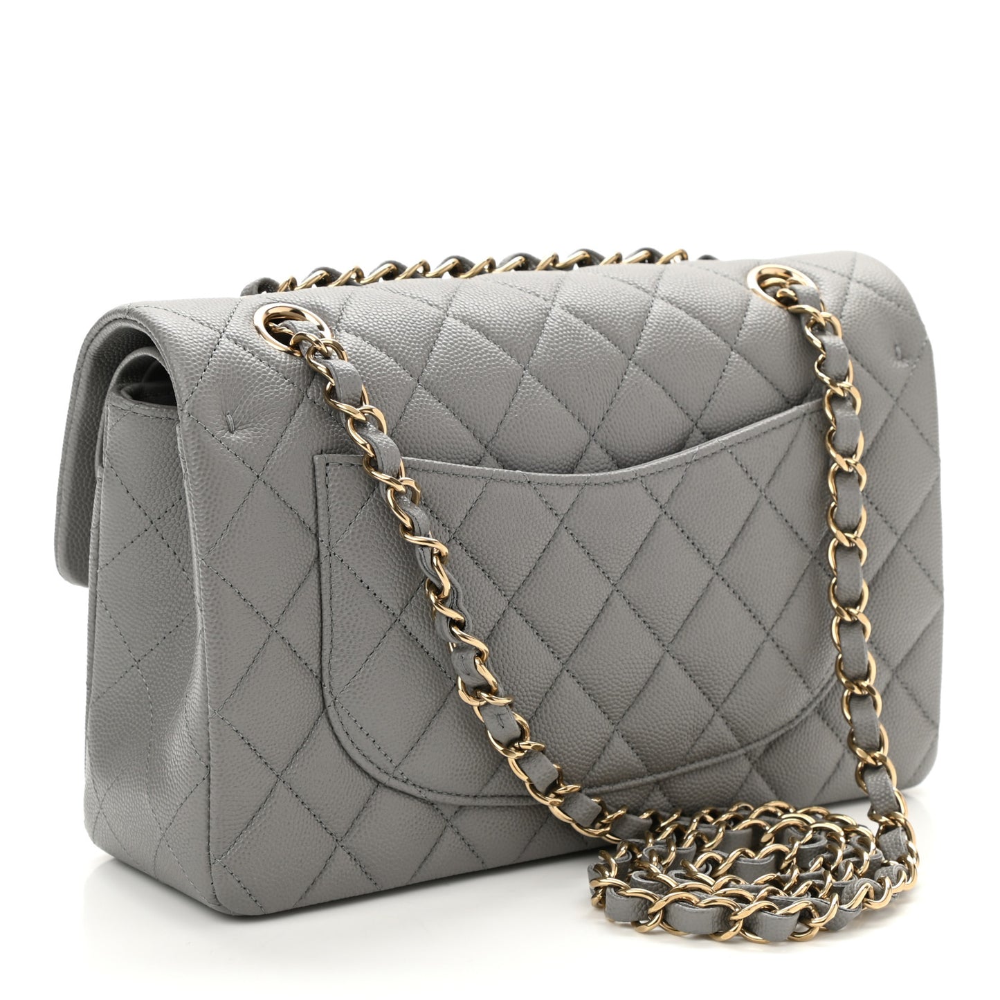 Caviar Quilted Small Double Flap Grey