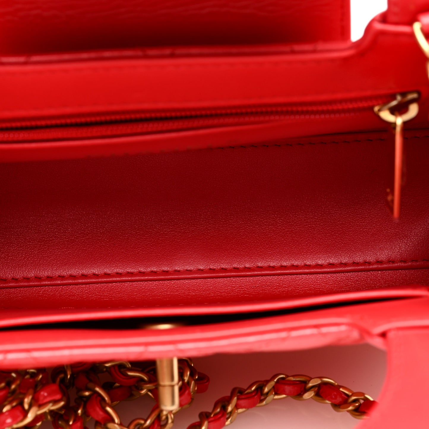 Shiny Aged Calfskin Quilted Nano Kelly Shopper Red