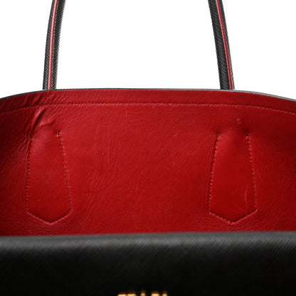 Prada Saffiano Cuir Large Double Bag Black Fuoco 11 of 16