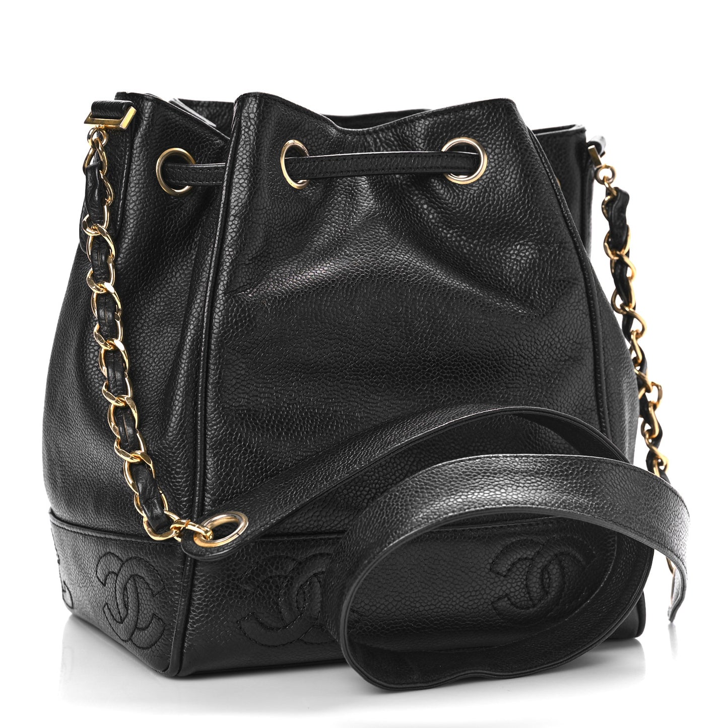 Caviar Drawstring Shoulder Bag Black