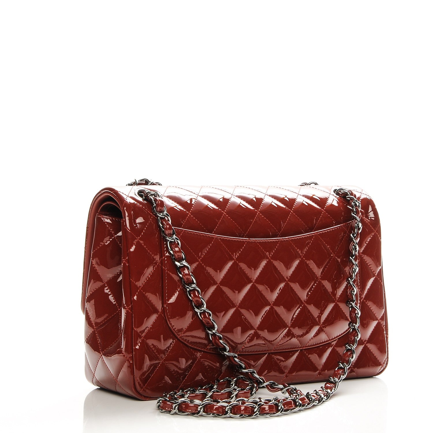 Chanel Patent Quilted Jumbo Double Flap Dark Red 3 of 11