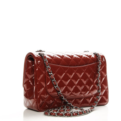 Chanel Patent Quilted Jumbo Double Flap Dark Red 3 of 11