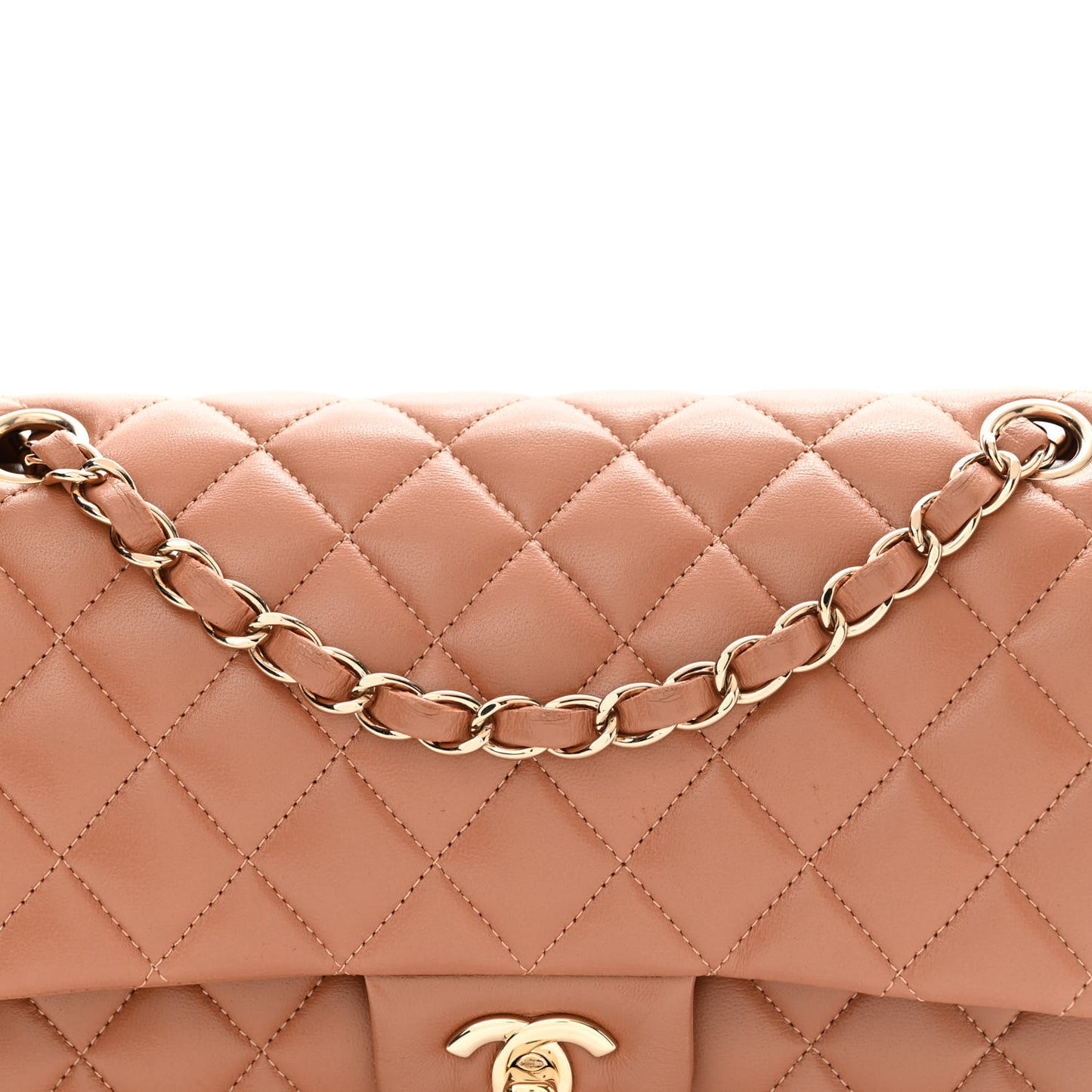 Lambskin Quilted Medium Double Flap Brown