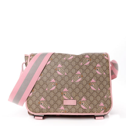 Gucci GG Supreme Monogram Zoo Birds Messenger Print Diaper Bag Pink 1 of 19