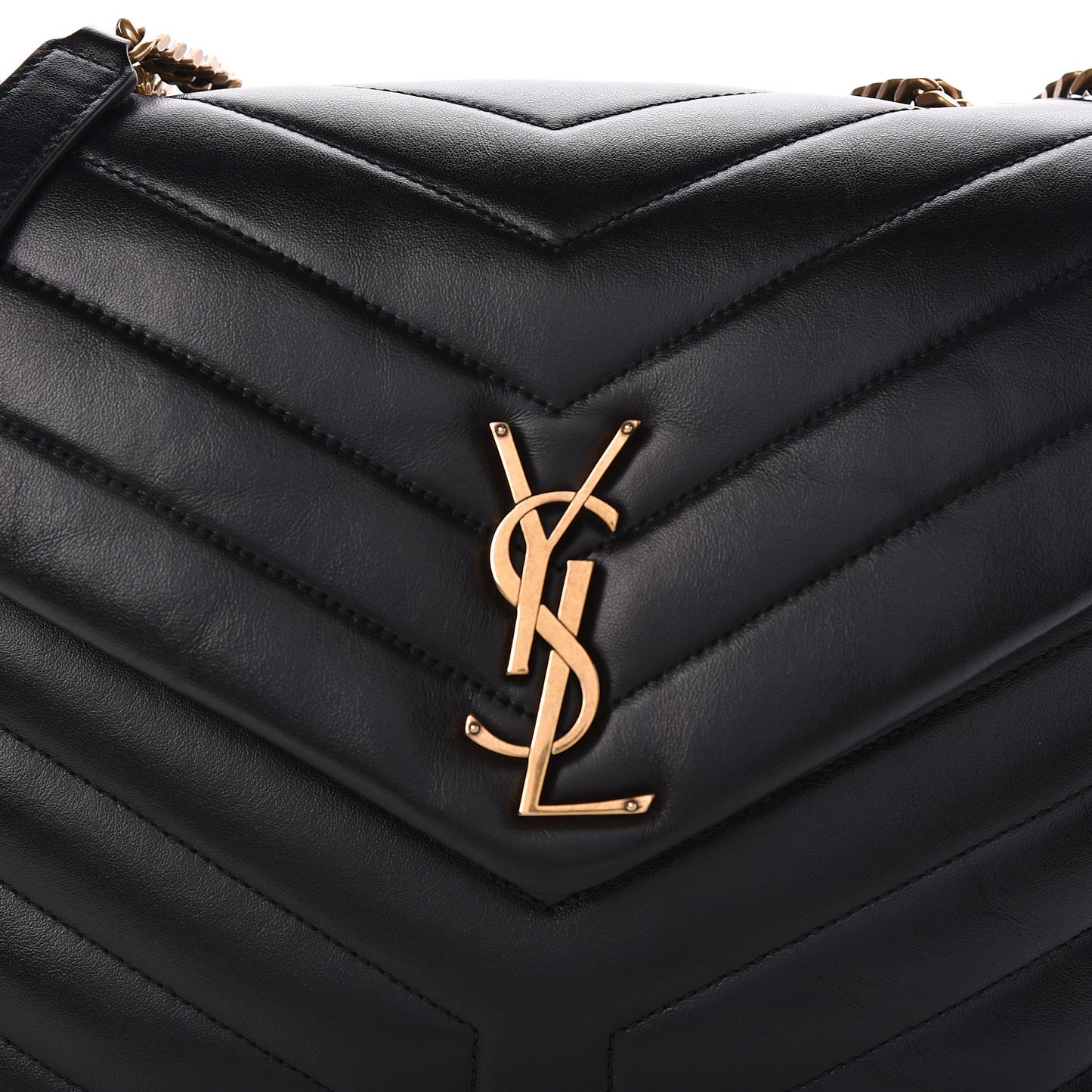 Calfskin Y Quilted Monogram Medium Loulou Chain Satchel Black