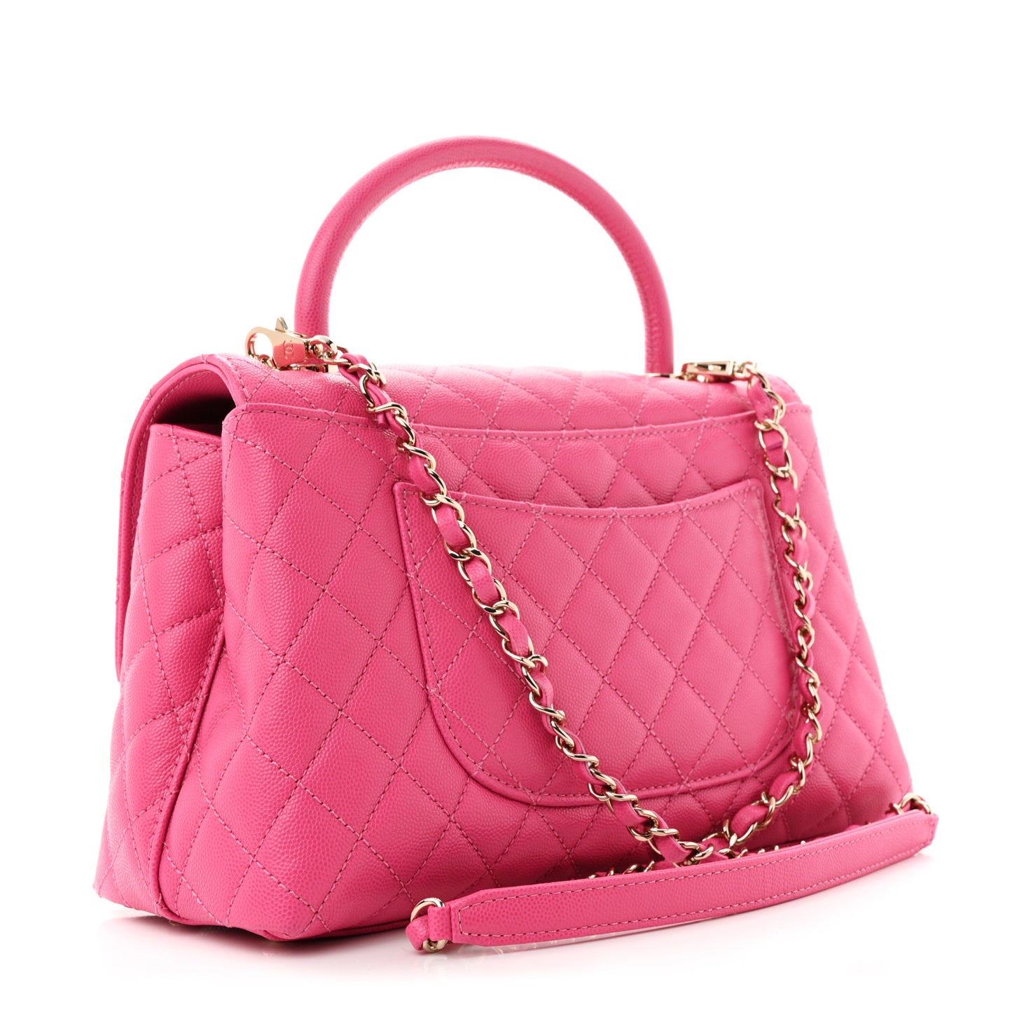 Caviar Quilted Small Coco Handle Flap Dark Pink