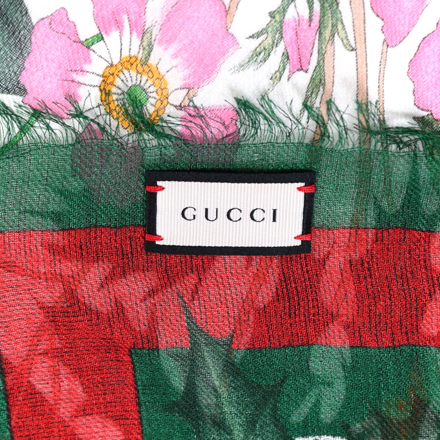 Gucci Wool Silk Floral Web Square Scarf Ivory Dark Green 4 of 5