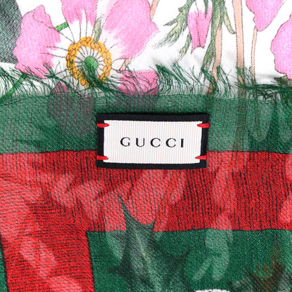 Gucci Wool Silk Floral Web Square Scarf Ivory Dark Green 4 of 5