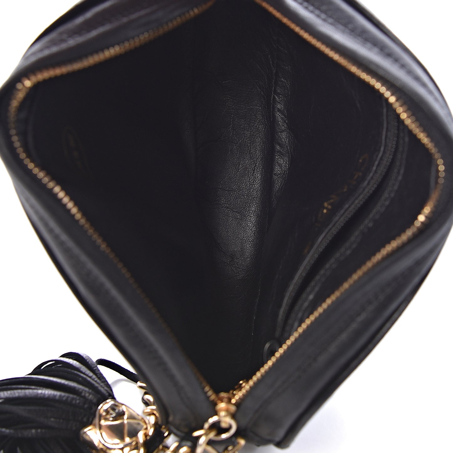 Lambskin Round Tassel Crossbody Bag Black