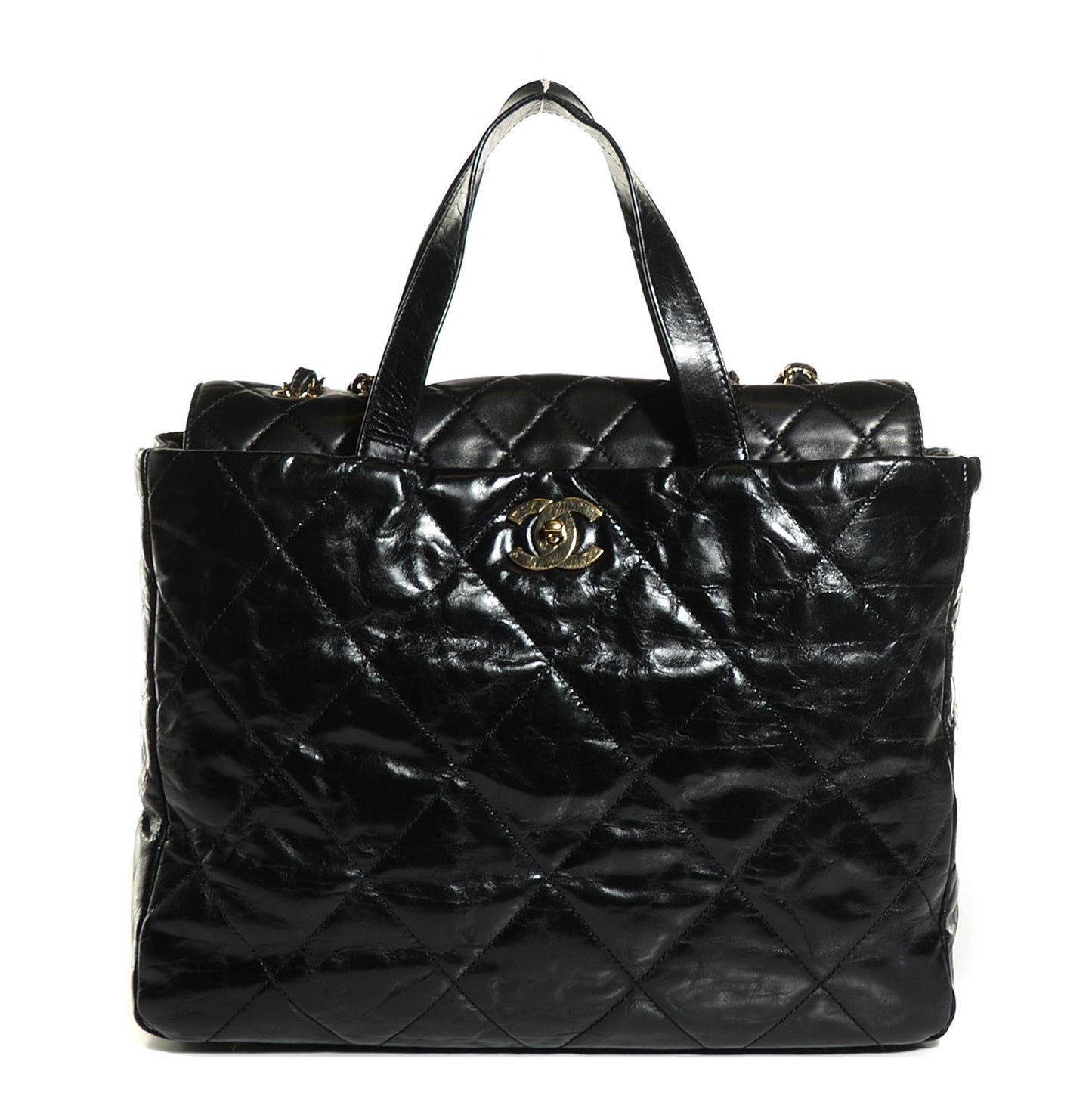 Glazed Calfskin Large Portobello Tote Black