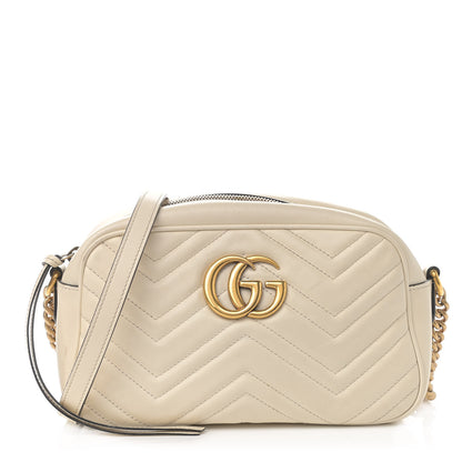 Gucci Calfskin Matelasse Small GG Marmont Chain Shoulder Bag White 1 of 15