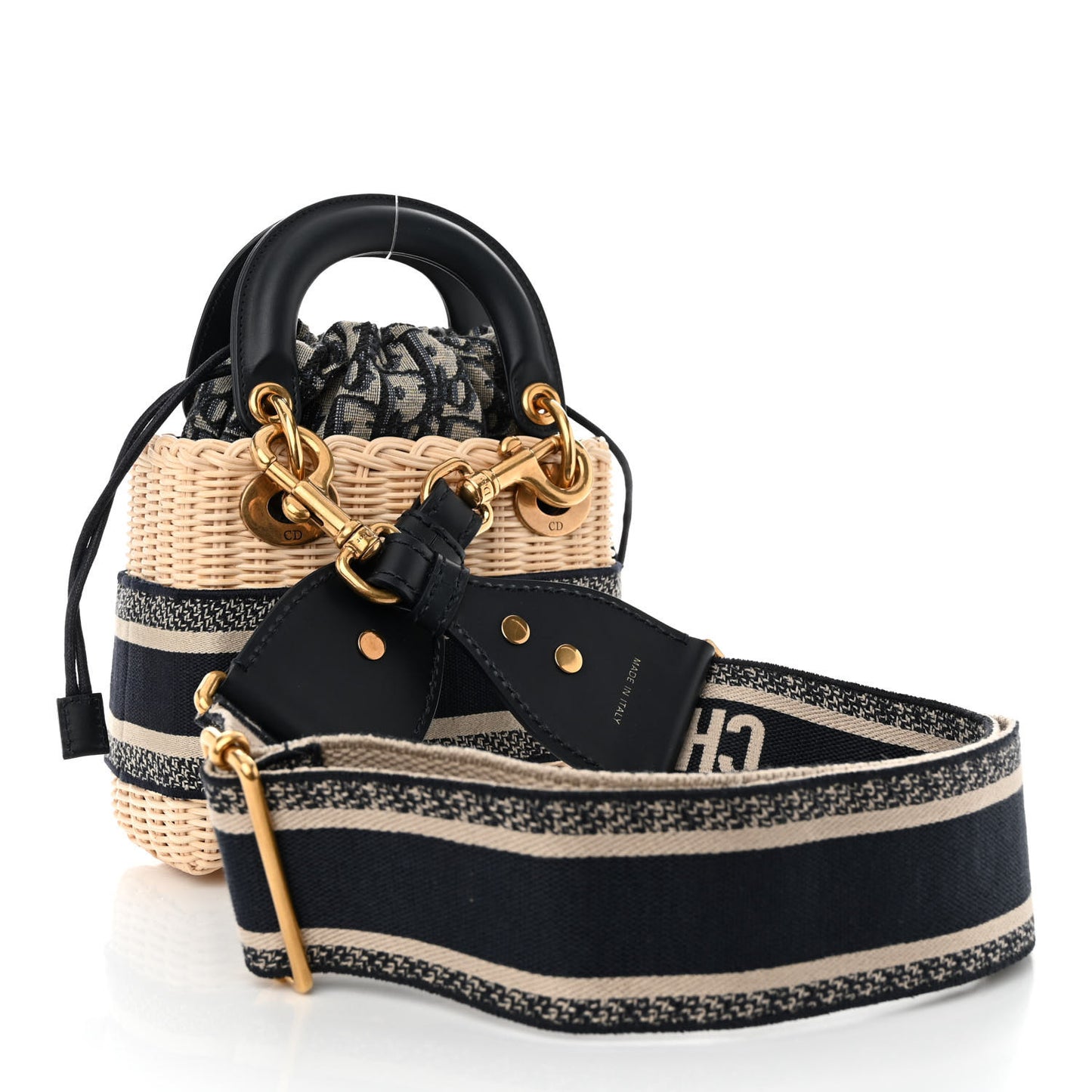 Wicker Oblique Mini Lady Dior Bag Blue