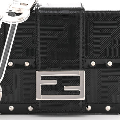 Fendi Vitello King Patent FF Lines Embossed Studded Mini Baguette Trunk Black 8 of 10